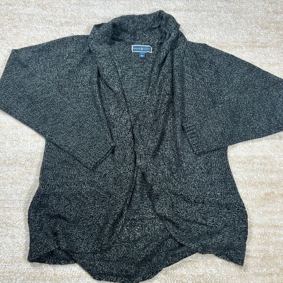 Karen Scott Sweaters - Karen Scott Cardigan Womens L Shawl Collar Open Front Knit Cozy Gray Cable Hem